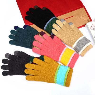 China New Jacquard Design 2 In 1 Knitted Stretch Students Cycling Fingerless Screen Touch Glove for sale