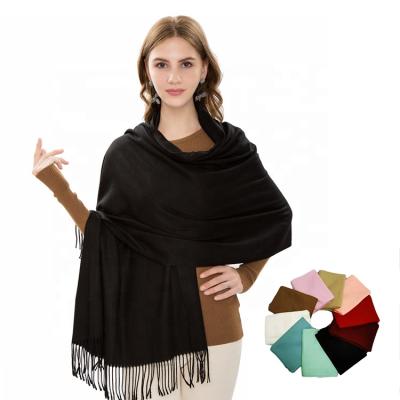 China Wholesale MOQ 1 PC 100% Large Size Soft Acrylic Fringe Plain Soft Thick Covering Cashmere Like Scarf for sale