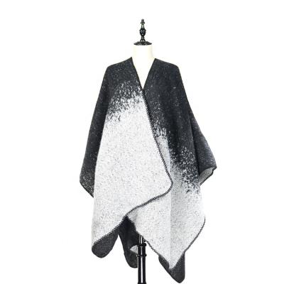 China Thick acrylics and Fuzzy Warm Black White Ombre color acrylic poncho for sale