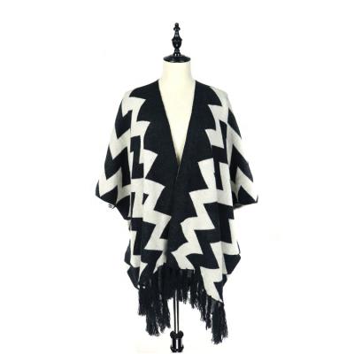 China Large Breathable Zigzag Pattern Fringe Crochet Front Open Cardigan Shawl With Sleeve for sale