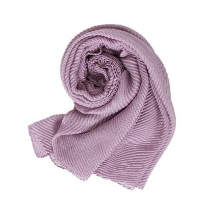 China Wholesale Cotton Pleated Plain Solid Color Pleat Cotton Hijab Shawl Arab Scarf Women for sale