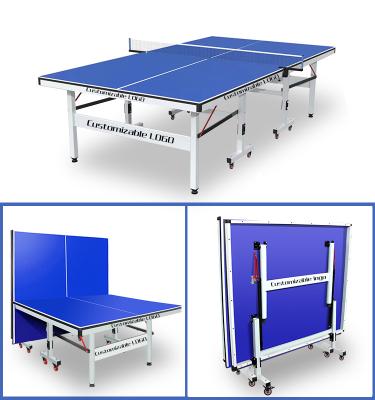 China Custom Color Logo HDF Foldable Professional Indoor Training Table Tennis Tennis Tables With Wheels for sale