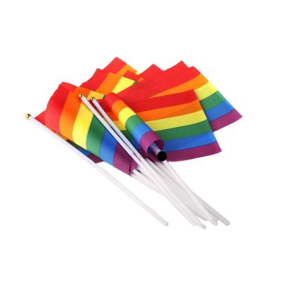 China Health Care Institutes Customized Flip Flag Polyester Printed Gay Pride Hand Rainbow Waving Hand Held Flags 14*21cm for sale