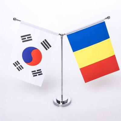 China Health Care Institutes Wholesale Polyester Fabric Mini Office Desk Flag Stand Custom Any Logo Any Size Table Flag With Polish for sale