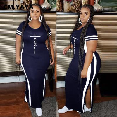 China Cm breathable. YAYA Plus Size Women Faith Letter Patchwork High Side Slit Bodycon Midi Maxi Long Dreses Casual Basic Dress 2022 Summers for sale