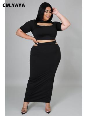 China Cm breathable. YAYA Plus Size Women Bodycon Midi Maxi Long Skirt Suit And T-shirt Matching Two 2 Piece Set Street Stylish Outfits for sale