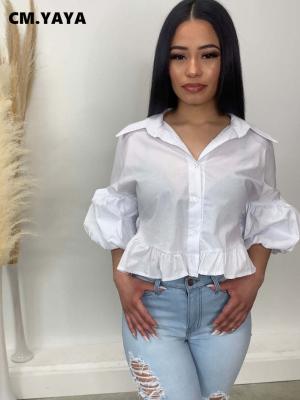 China Cm breathable. YAYA Streetwear Elegant Women Solid Breasted Simple Ruffles Hem Blouse And Shirt Main 2022 Summer for sale