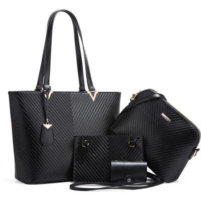 China 2021 wholesale PU women handbags set 4 in 1 PU purses and handbags women leather shoulder bags for sale