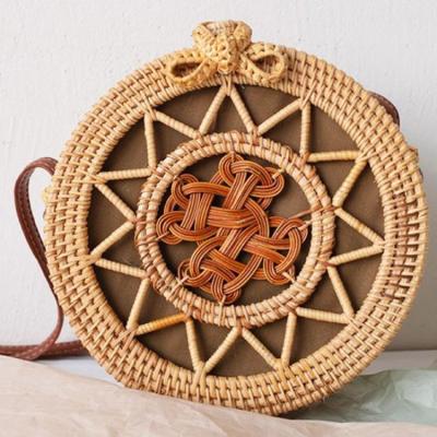 China NATIONAL Straw Rattan Woven Shoulder Crossbody Purse Circle Bag Jannock Wicker Bags for sale