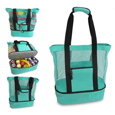 China Handbag Shoulder Grid Double-Layer Insulation Picnic Lunch Bag Insulated Cooler Bag For Travel Beach Use for sale