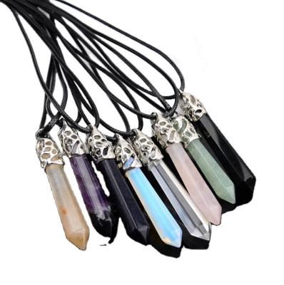 China Love Stone Jewelry Crystal Point Quartz Wand Pendant Long For Necklace Fashion Natural Crystal Gemstone Hex Pendant for sale