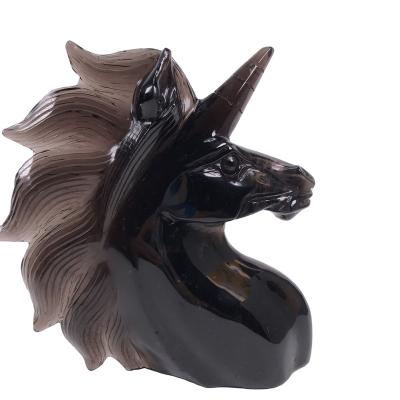 China China Natural Gemstone Crystal Hand Carved Natural Horse Crafts Quartz Crystal Unicorn Head Statues for sale