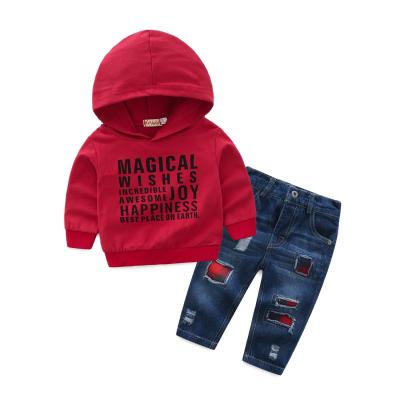 China New Design Autumn And Winter Casual Fashion Casual Alphabet Printing Children's Hoodie Jeans Boy Sets Wholesale for sale