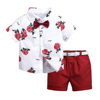 China ENGLAND STYLE 2021 new fashion boy kids wears flower printed boys clothing shorts sleeve summer clothes sets for sale