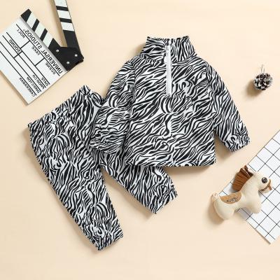 China New Fashion 0-4Y Kids Girls Boys Clothes Sets 2pcs Casual Zebra Pattern Printed Casual Sports Tops+Long Pants Outfit for sale