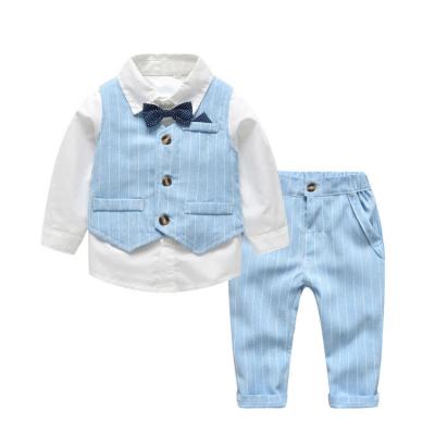 China Fashion\Comfortable\Durable Baby Boy Clothes Hotsale Spring and Autumn New Children's Wear Boys' Three-Piece Suit Gentlemen and Blue Striped+Bow Tie Boys Baby Clothes Sets for sale