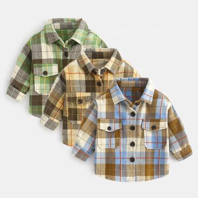 China 2021 New Viable Autumn Baby Boys Long Sleeve Shirt Kids Turn Down Collar Plaid Shirt Kids Casual Tops Outwear for sale