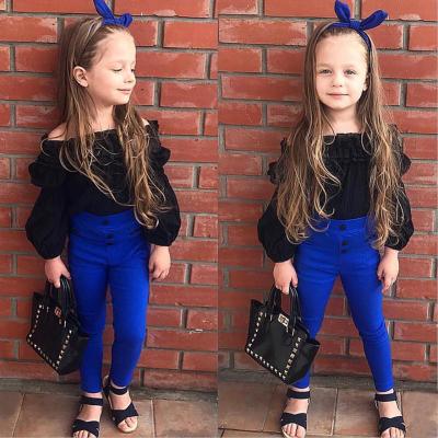 China ENGLAND STYLE Whosale Kid Clothes Bulk Buy China Boutique Kids Clothes Off-shoudler Top+Pants Clothing Sets for sale