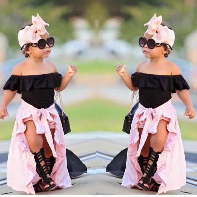 China Wholesale Hot Selling Hip Hop Girl's Boutique Dress Costume Including One-Shoulder T-shirt+Shorts+Skirt+Tuxedo Headbands for sale