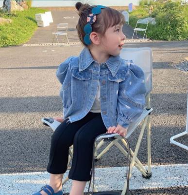 China new Anti-wrinkle fashion puff sleeve girl outfit kids denim for girls jeans coat kids clothes fashion baby short denim s for 1-7 year for sale