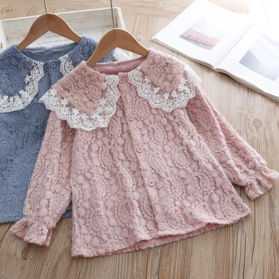 China 2021 New Spring Lace Sustainable Cotton Baby Girls Kids Clothes Solid Pink Blouse With Long Sleeves For Kids Girls for sale