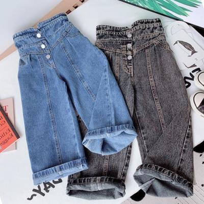 China Viable Spring Autumn Girls Jeans Baby Denim Pants Kids Wide Leg Pants Kids Basic Streetwear High Waist Button Up Pants for sale