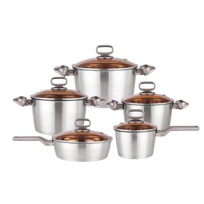 China Sustainable 10pcs Induction Cookware Set Kitchen Cookware Stainless Steel Cookware for sale