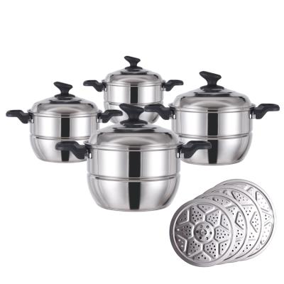 China Sustainable 4 Size Stainless Steel Steamer Pot Set Cooking Pot Set for sale