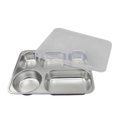 China High Quality Sustainable Food Tray Plate Lunch Tray Food Tray With Stainless Steel 5 Compartments for sale