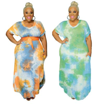 China Wholesale Breathable Tie Dye Fitted Elegant Dress Loose Plus Size Women Maxi Ladies Lounge Dresses for sale