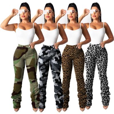 China Women's Leopard Print Casual Jeans Camouflage Breathable Breeches Streetwear Jeans Mid Waist Jeans for sale