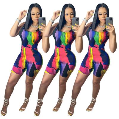 China S-XL 2021 Summer Women's QUICK DRY Clothing Casual Thin Sleeveless Sexy Overalls Shorts Rompers Fashion Tie Dye for sale