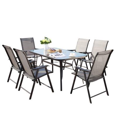 China Contemporary European Design Style Outdoor Furniture Sets Dining Rectangular Folding Chair 6seater Table 7pcs Garden Sets for sale