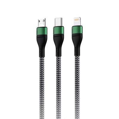 China Mobile phones and other electronic products Nylon braided three-in-one mobile phone charging cable USB fast charging data cable for sale