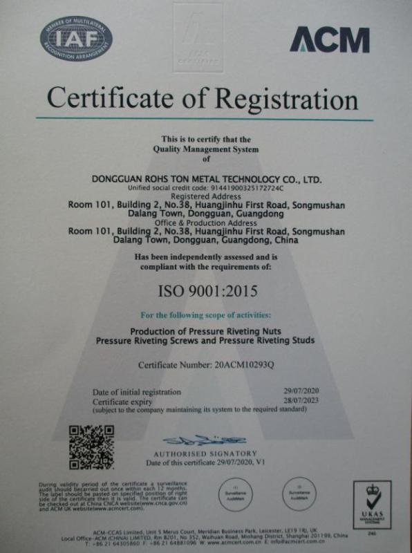 ISO9001 - Dongguan Luojindun Hardware Technology Co., Ltd.