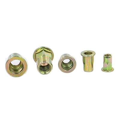 China High Durable Customized Wholesale Price Metal Self-Folding Round Head Knurled Carbon Steel-Copper Plated Rivet Long Nut for sale