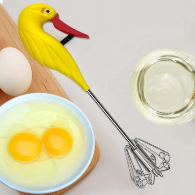 China New Fashion Sustainable Egg Beater With One Button To Bake Stainless Steel Egg Beater With Bird Shape Handle for sale