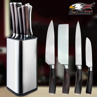 China Amazon Hot Selling 6pcs Sustainable Stainless Steel Kitchen Knife Set 5pcs Kitchen Knives With 1pc Silicone Handle Scissors And 1pc Soft Holder for sale