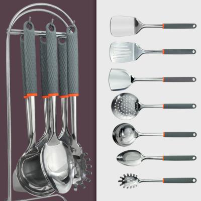 China Sustainable New Design Stainless Steel Kitchen Utensils 7 Pieces Kitchen Tool Kit With Soft Silicone Handle for sale