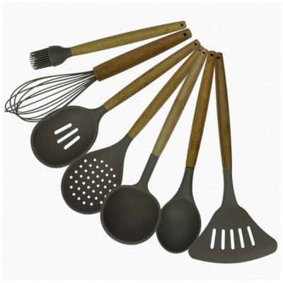 China Food Grade Sustainable Wooden Kitchenware In Utensils Silicone Kitchenware Set for sale