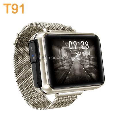 China Touch screen 2 in 1 outdoor music output fitness health sports activities smart watch T91 with tws in earbuds BT calls earphone earbuds for sale