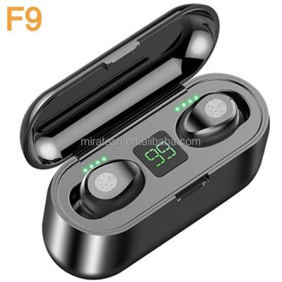 China hot selling In-ear noise canceling sport wireless BT earbuds with power bank battery display F9 for sale