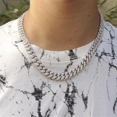 China Custom width 20inch 22inch 24inch 925 hiphop 10mm cuban link chain moissanite sterling silver cuban chain for sale