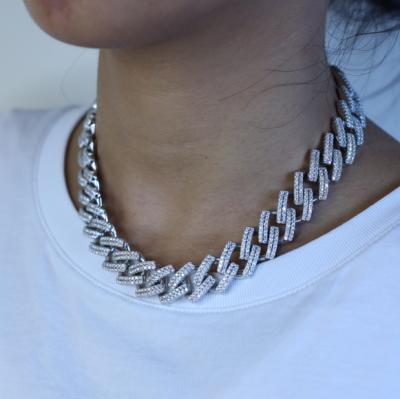 China Hiphop MS-512 12mm 16mm 24inch width 16inch to length 925silver moissanite necklace hot cuban link chain for sale