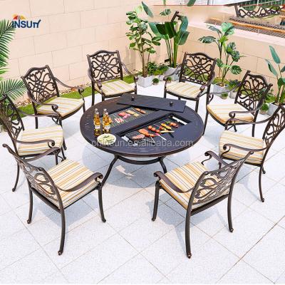 China Outdoor Weather Furniture Outdoor Dining Set Round Marble Dining Table With 10 Chairs for sale