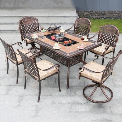 China Insun Weather Furniture Outdoor Outdoor Aluminum BBQ Table Luxury Dining Table Set for sale