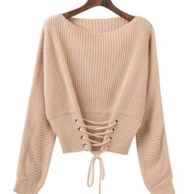 China Hot Selling Anti-wrinkle Autumn Western Style Long Sleeve Shorts Tie Top Women's Sweater for sale