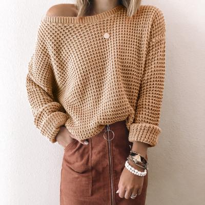 China Hot Selling Casual Women's Anti-wrinkle Winter Knitted Sweaters Oblique Collar Solid Long Sleeve for sale