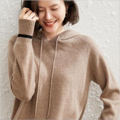 China Anti-wrinkle early autumn new women stand up collar fashion casual long sleeve hoodie knitted 100% cashmere sweater for sale