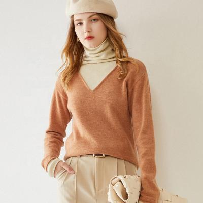 China Anti-Wrinkle Custom Cashmere V-Neck Knitwear Lady Knitted Pullover Women 100% Loose Cashmere Sweater for sale